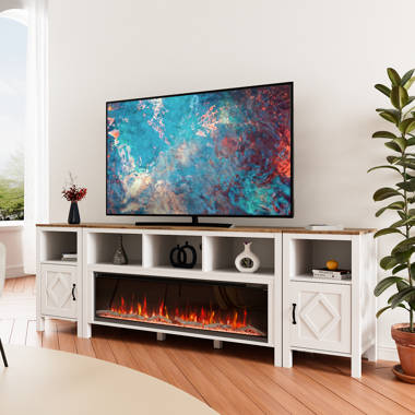 Teal tv deals stand with fireplace